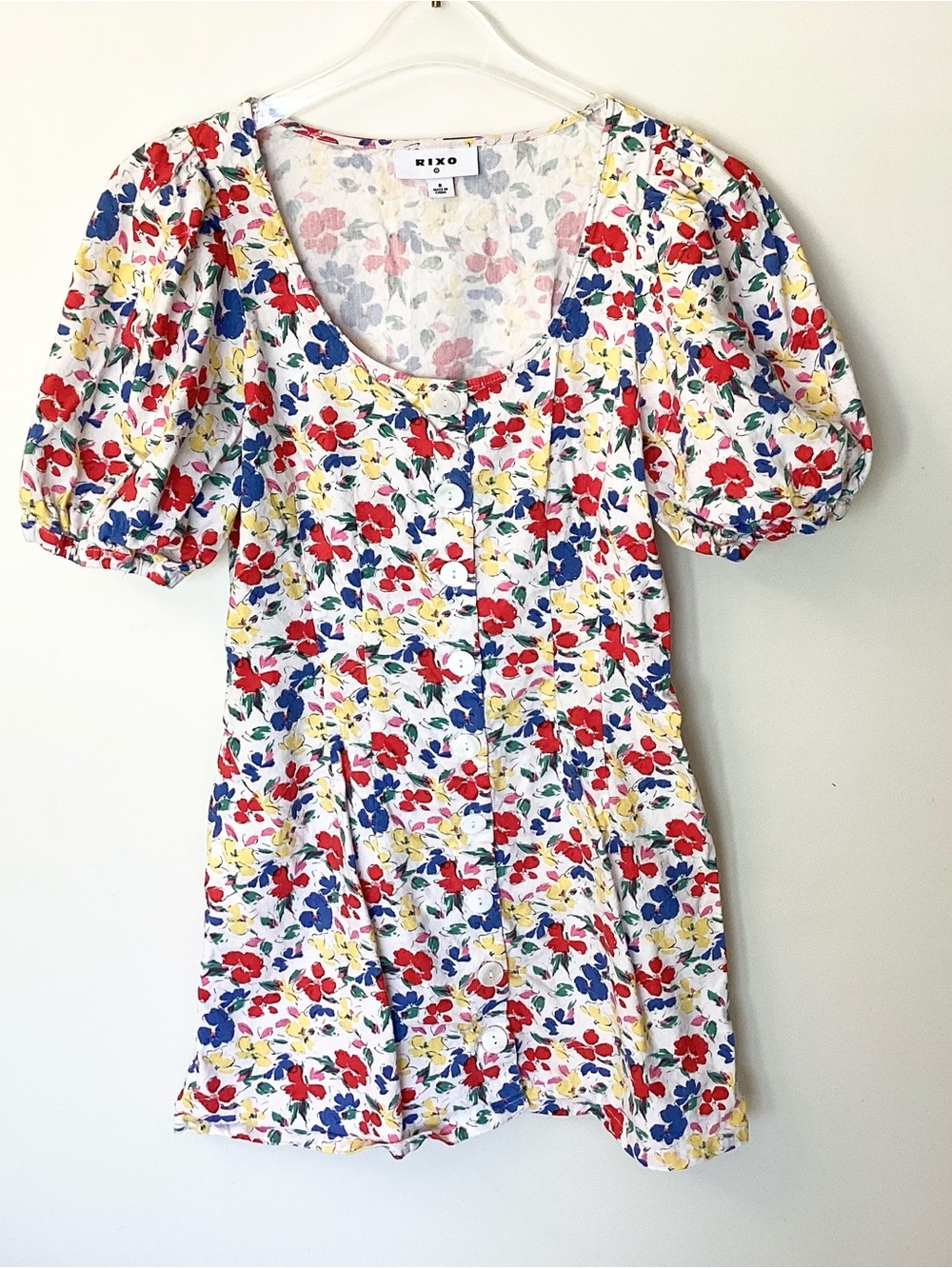 Rixo x Target Short Sleeve Linen Blend Colorful Floral Button Front Dress - 8
